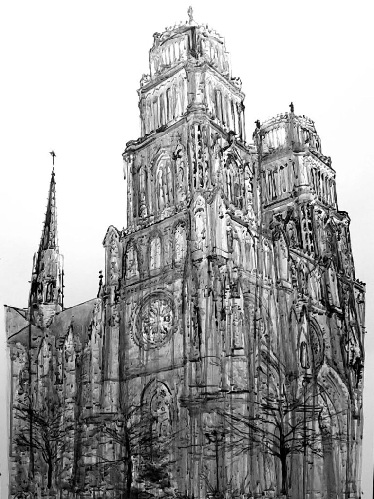 JJV /Cathédrale Ste Croix / Orléans / Acrylique sur papier / 100 x 70 cm / 2026