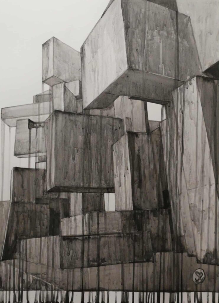 JJV /Wien - Wotrubakirche / Acrylique sur papier / 50 x 70 cm / 2025 - Collection privée